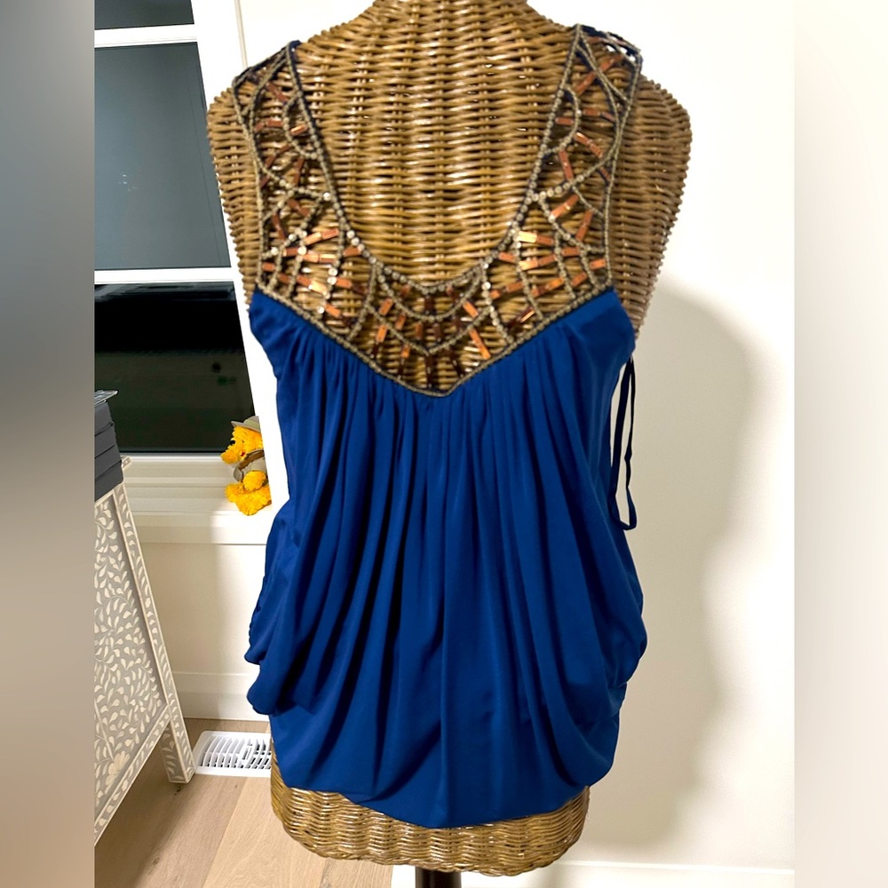 BCBG sleeveless Blue embellished top